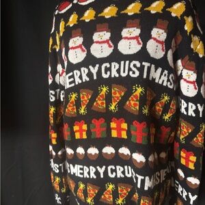 Divided Black Christmas Sweater with Festive Patterns